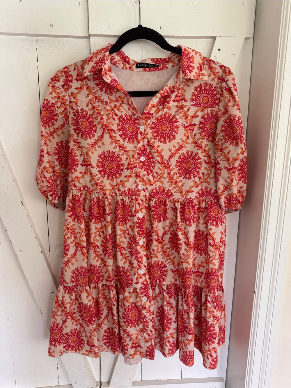 Women’s Pink & Orange Floral Button-Front Dress